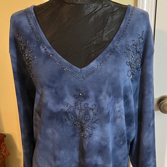 Avenue Tops - Avenue Blue Embellished Long Sleeve Top